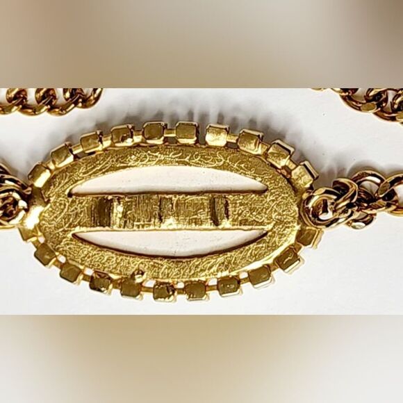Vintage gold link chain with large opal stone rhinestones statement necklace - Picture 7 of 13